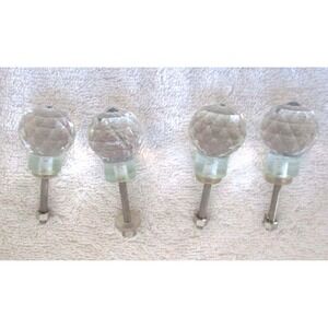 Lot of 4 Vintage Faceted Clear Glass Crystal Ball Drawer Pulls Cabinet Knobs
